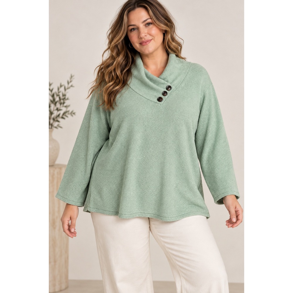 Coastal Grandmother Sage Green Cowl Neck Preppy Sweater 3X Quiet Luxury